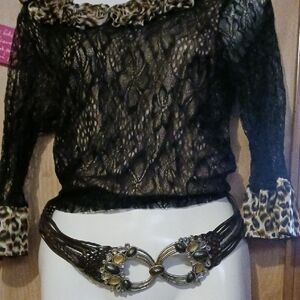 Chico's Multi-Stone Black Belt.CHICOS designer boho braided leather belt hammere